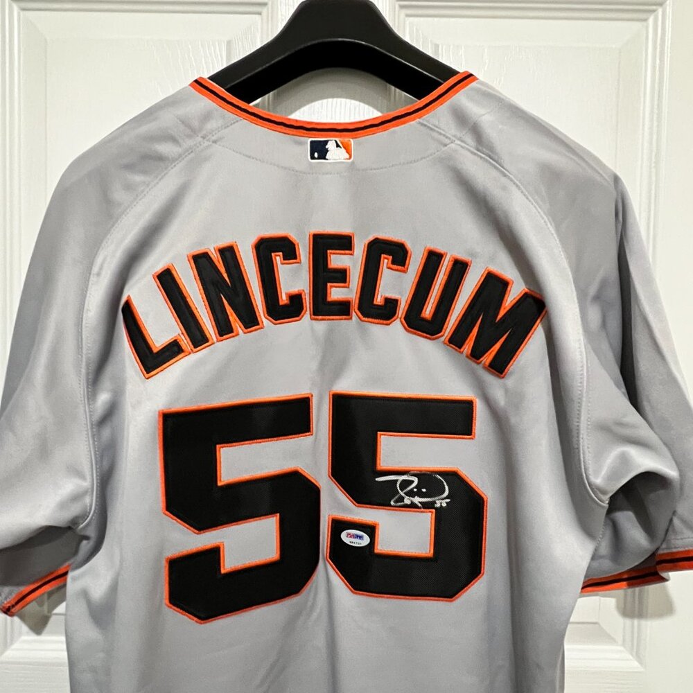 Tim Lincecum San Francisco Giants Silver Jersey. Authenticated by PSA/DNA